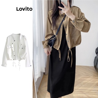 Lovito Jaqueta Casual Simples Com Cordão E Botão Frontal Para Mulheres LNA45017