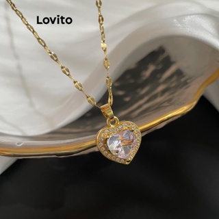 Lovito Colares De Luxo Românticos Em Formato De Coração Com Corrente De Strass E Temperamento Leve Para Mulheres LCS05140