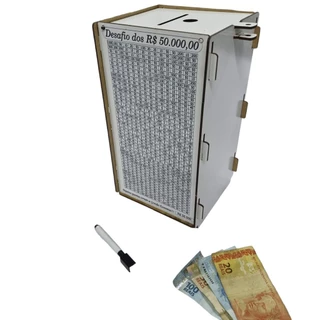 Cofre Desafio 50 MIL Guardar junte Dinheiro Woodbox TORRE BR