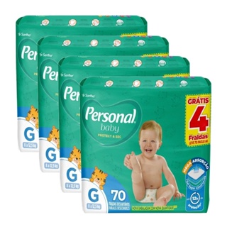 Fralda Descartável Personal Soft & Protect Giga Tamanho G - 4 Pacotes com 70 Fraldas - Total 280 Tiras