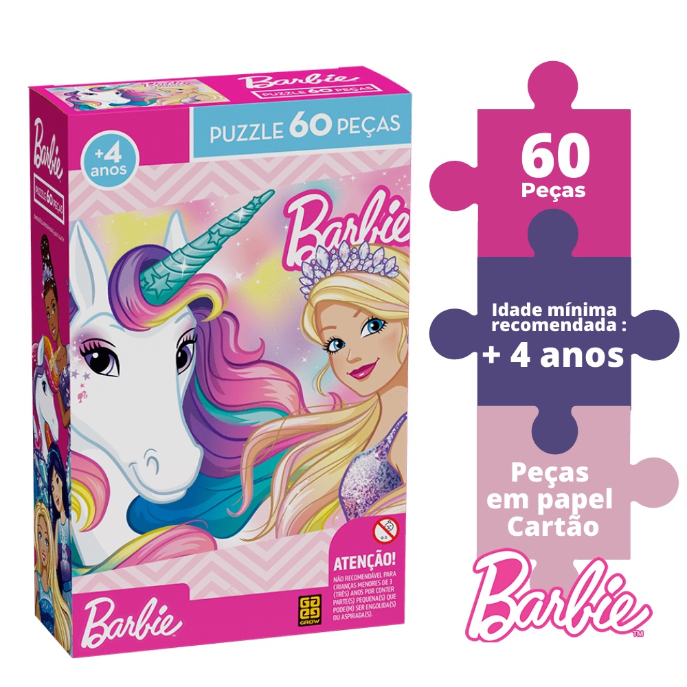 Quebra Cabeça Imagem 60 Peça Encaixe Desenho Barbie Infantil | Shopee ...