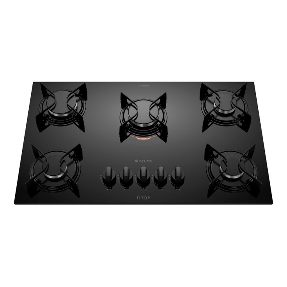 Cooktop 5 Bocas Preto com Mesa de Vidro Atlas U Top