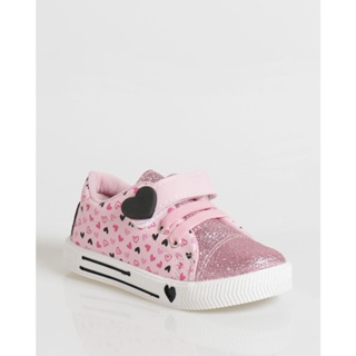 Tênis Bebê Com Glitter Corações Rosa Claro