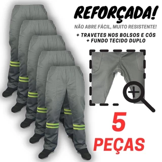 KIT - 5 - CALÇA CR REFORÇADA! Brim pesado! Com faixa Refletiva uniforme profissional construção