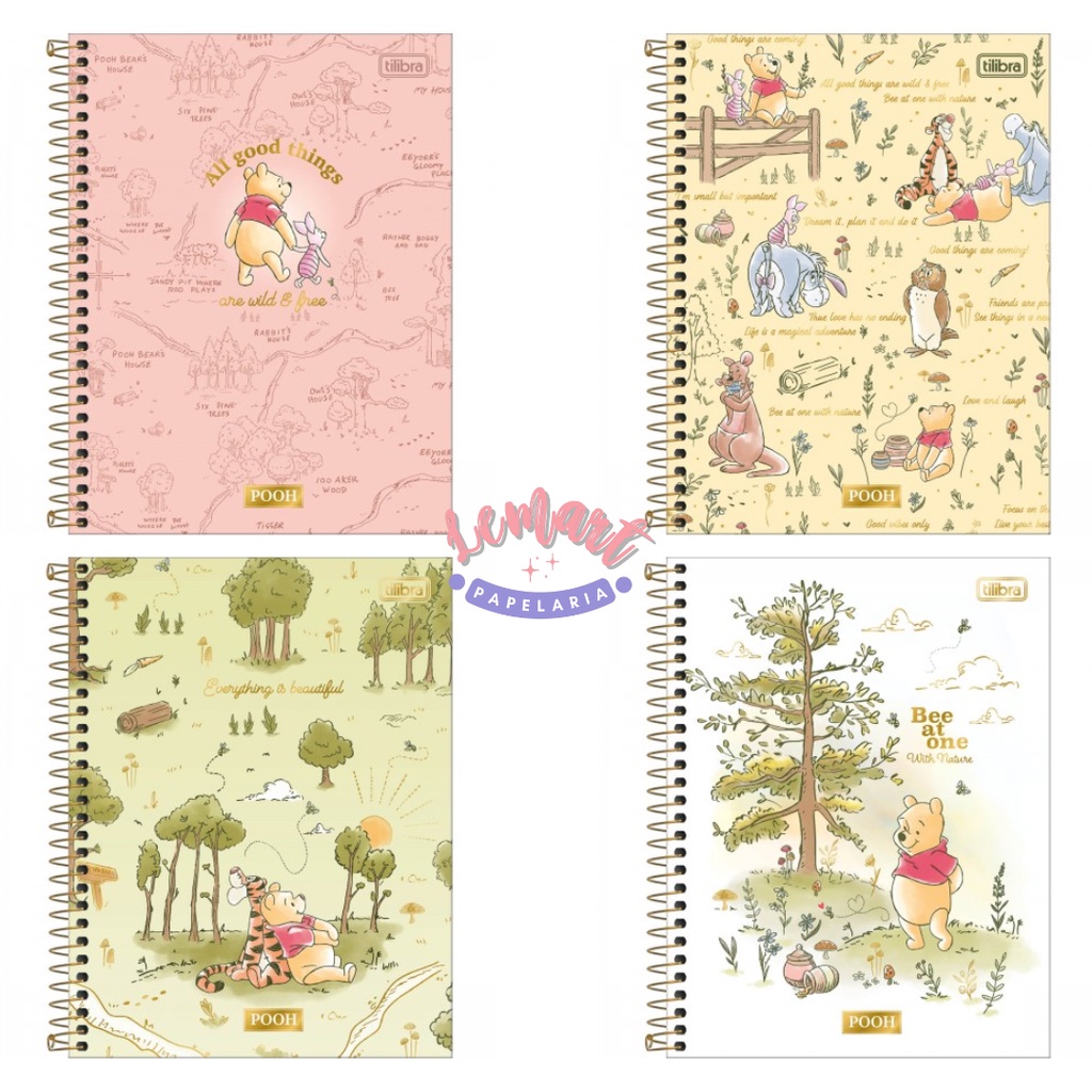 Caderno Espiral Colegial 1 Matéria Pooh 80 folhas Capa Dura - Tilibra