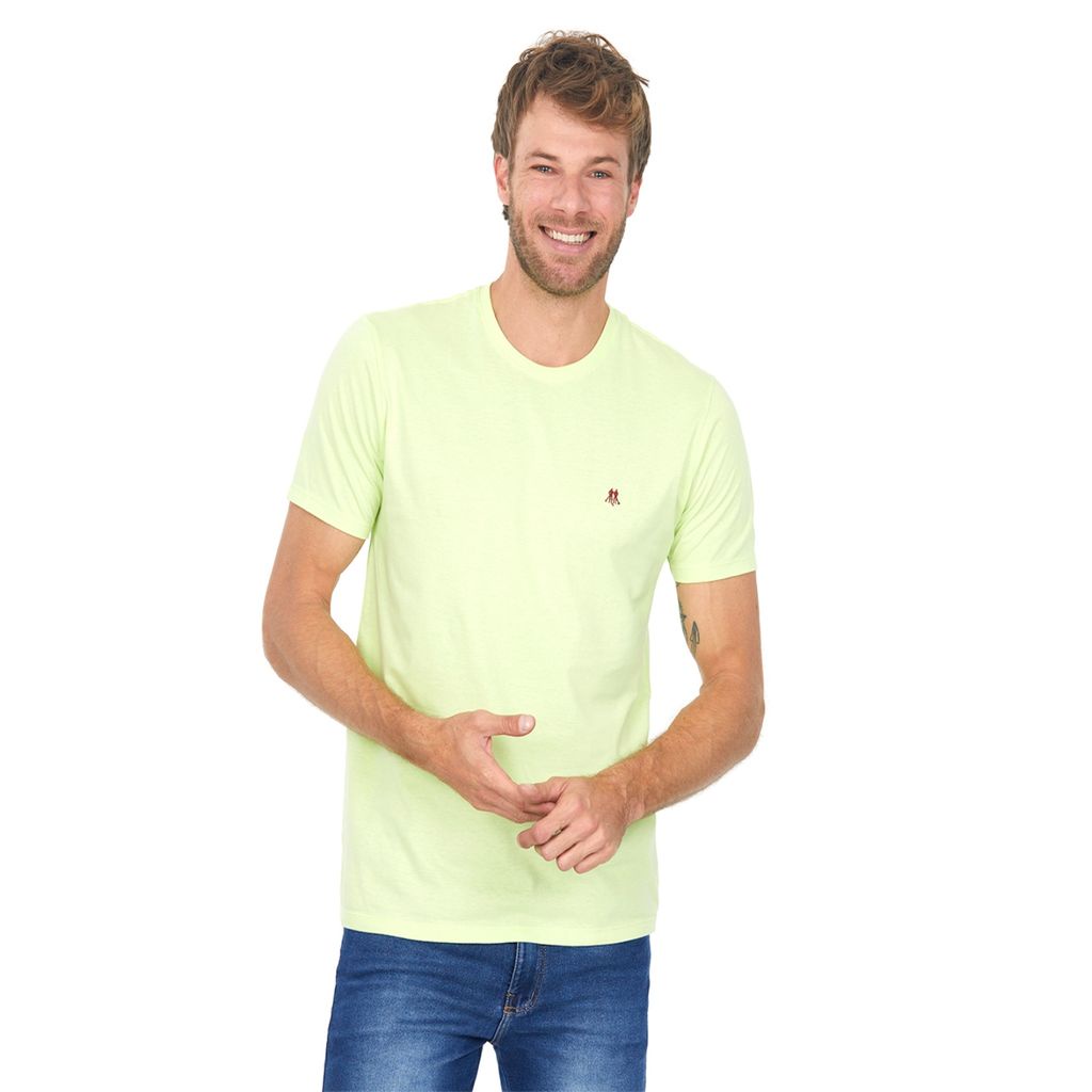 Camiseta Masculina Plus Size em Meia Malha Estonada Verde Claro