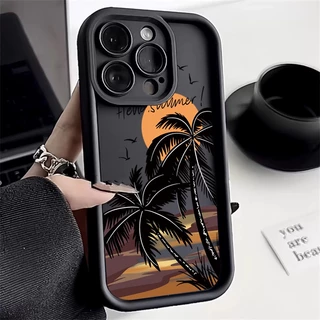 Caixa De Silicone Para Telefone De Coqueiro Ao Pôr-Do-Sol Xiaomi Redmi 13C 12C 12 4G Nota 13 12 11 10 11S 10S 9 Pro Plus Capa De Cor Doce À Prova De Choque