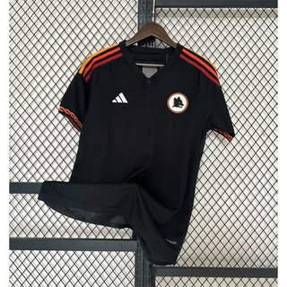 Camisa Esportiva de Futebol 23 /24 R-E Roma 2a Camisa Esportiva Preta Masculina Longe