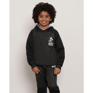 Blusão Moletom Infantil Disney Mickey Capuz Preto