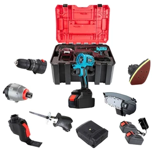 Kit Multifuncional 6 Em 1 : Furadeira Parafusadeira Lixadeira Chave de Impacto Multiferramentas Oscilante com Bateria 48Vh