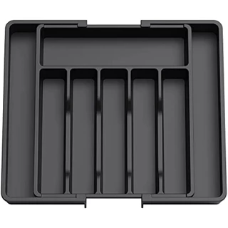 Organizador De Gavetas Para Talheres Prataria , Bandeja Expansível Utensil Cozinha , Faqueiro Ajustável E Porta Preto