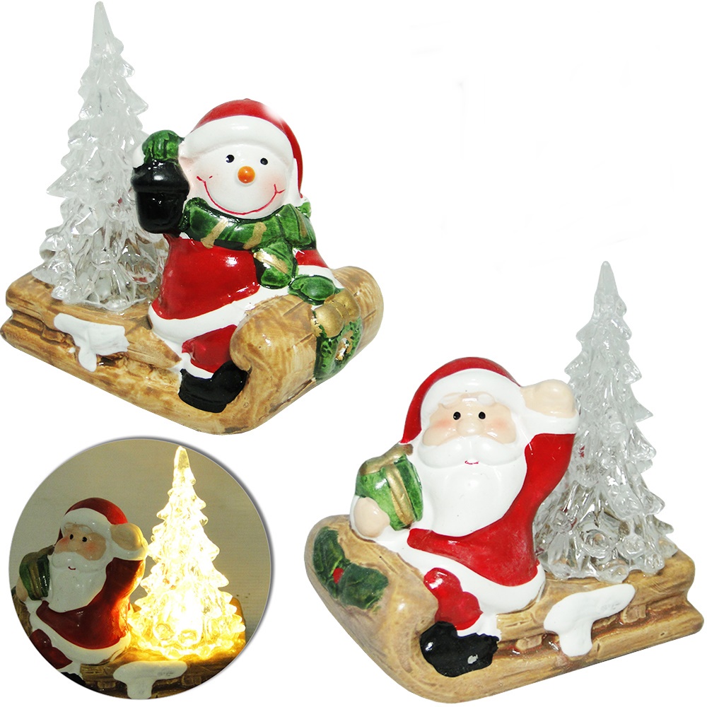 nerhemg Ornamento de Natal em forma de trenzinho, trenzinho, luz de LED,  Papai Noel, boneco de neve, presente de decoração de Natal, bronze, café,  boneco de neve