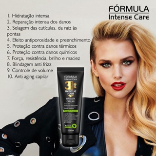 Máscara Reconstrução Total Em 3 Minutos Rescue Hair 10×1 250ml - Fórmula Intense Care - Repare Danos Superficiais e Profundos