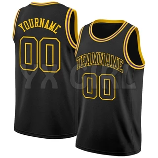 Personalizado Preto-Ouro Em Torno Do Pescoço Camisa De Basquete Regatas Para Homens Personalizada Costurar Equipe Unisex Topo
