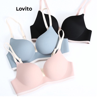 Lovito Sutiã Casual Liso Contrastante Para Mulheres LNE31220 (Damasco/Rosa/Azul/Preto)