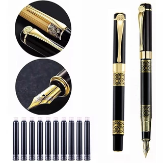 1+10 Pcs Conjunto De Tinta Para Caneta-Tinteiro Retro Metal Caligrafia F Nib Classic Vintage Design De Presente Escrita De Papelaria