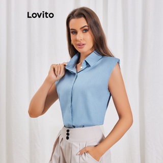 Lovito Elegante Blusa Básica de Camadas Duplas para Mulheres LBL06115 (Azul)