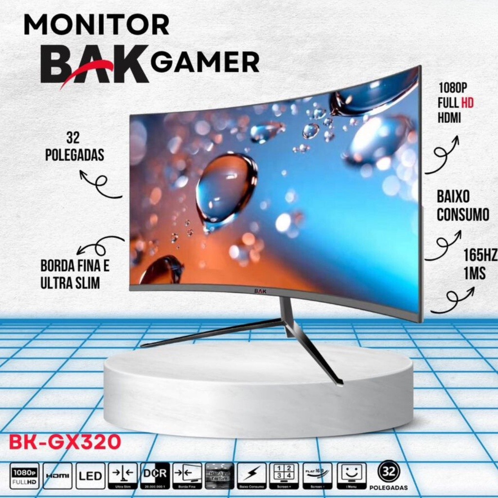 Monitor Gamer Curvada Curvo Led 32" Fullhd Tela Ultra Fina Jogador Profissional