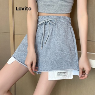 Lovito Shorts Casuais Lisos Com Cordão Para Mulheres LNA41120