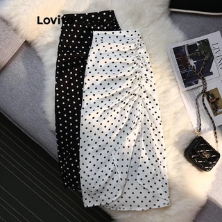 Lovito Elegante Saia Feminina de Bolinhas Franzida com Fenda LNL42165