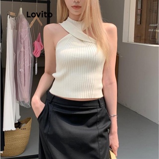 Lovito Top Casual De Malha Com Nó Liso Para Mulheres LNE42399