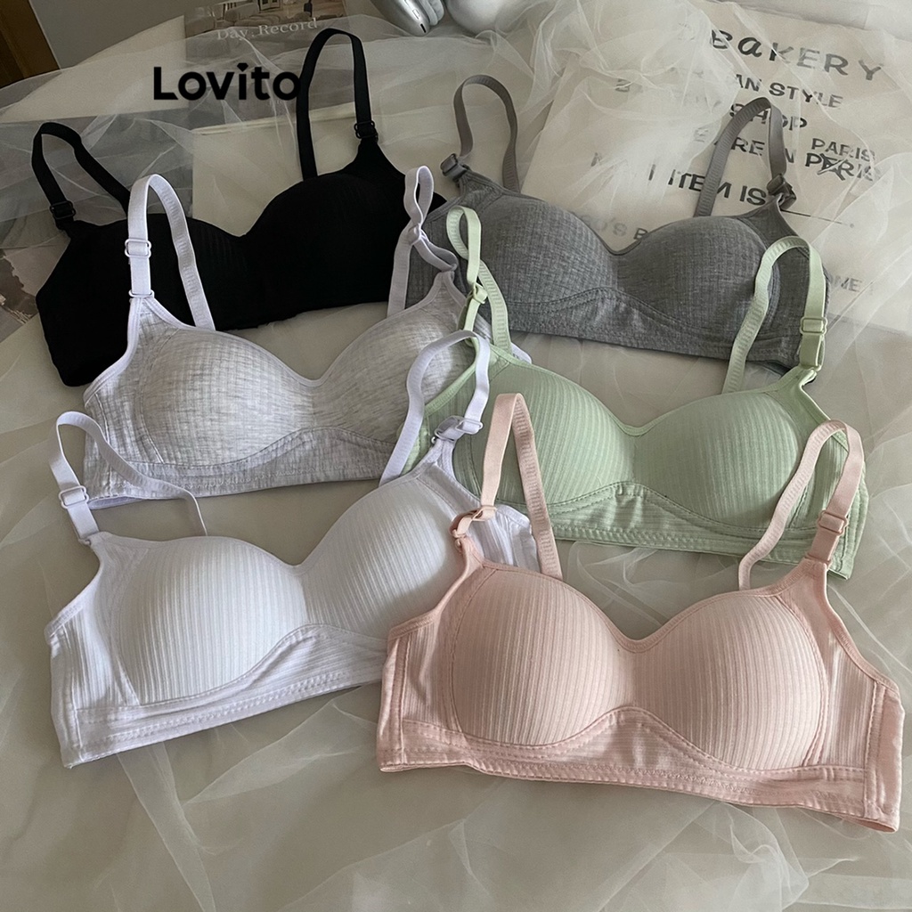 Lovito Casual Bralette Feminino Liso Básico de Alcinha LNA24195 (Branco/Rosa/Verde/Preto)