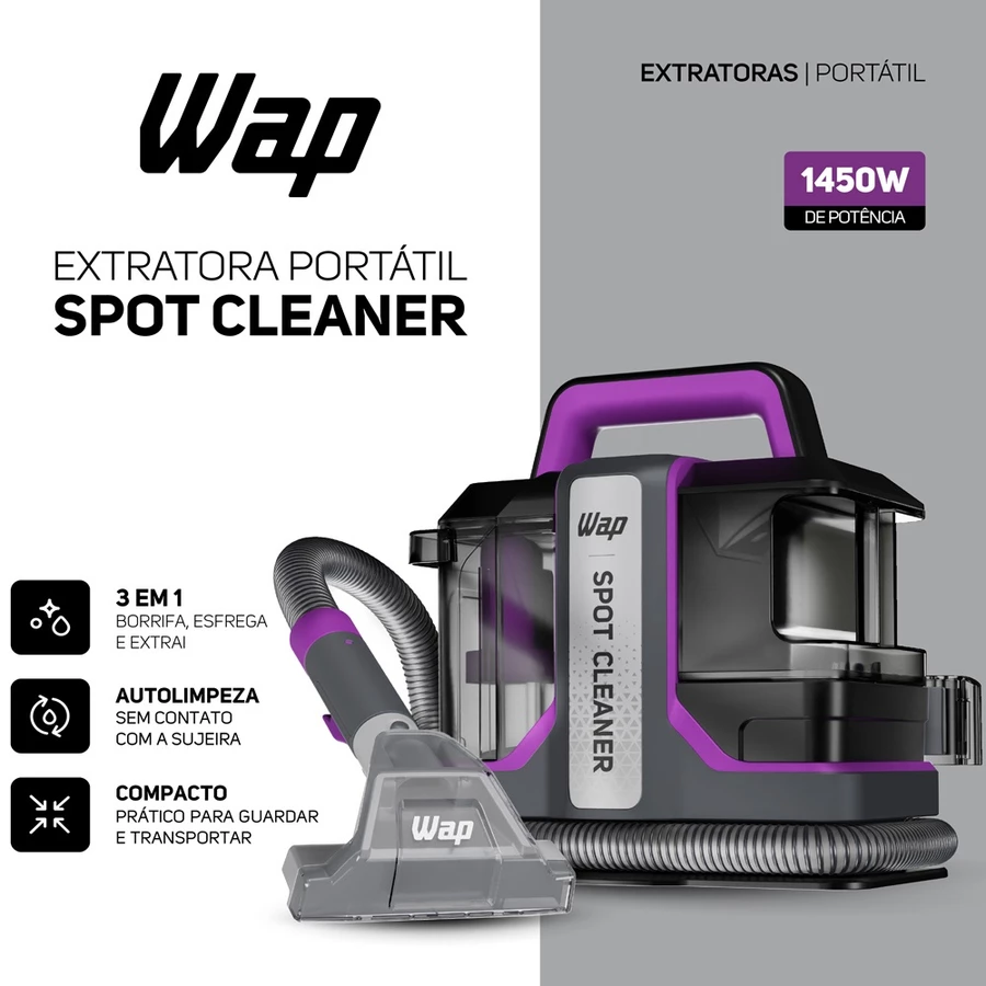 Extratora Higienizadora Portátil Borrifa Esfrega e Extrai Sujeira Colchão Sofá W3 1450W Wap — foto 2 de 4