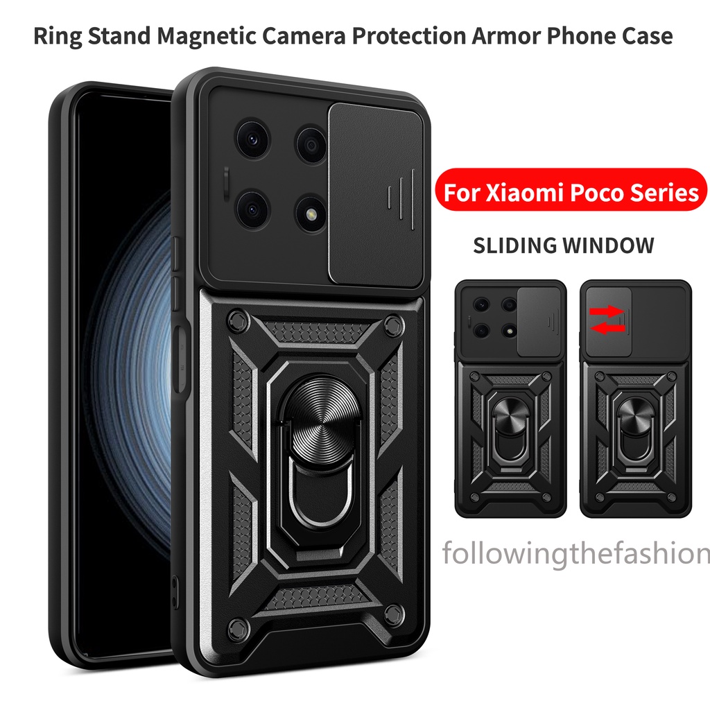Caixa Para Xiaomi Poco X6 Pro 5G M6 4G Carro Armadura Magnética Com Suporte De Anel Nova Moda Proteção Da Câmera À Prova De Choque Tampa Traseira