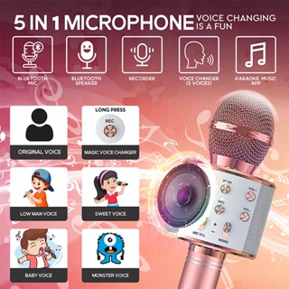 Microfone Bluetooth Karaokê Youtuber Recarregável USB Com Caixa de Som Grava E Muda Voz Efeito