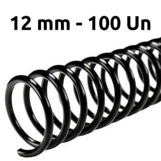 ESPIRAL PARA ENCADERNAÇÃO 12MM, PRETO, PARA 70 FLS, PACOTE C/ 100 UN