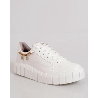 Tênis Feminino Flatform Via Marte Corrente Strass Branco