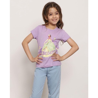 Camiseta Infantil Disney Manga Curta Princesa Tiana Lilás