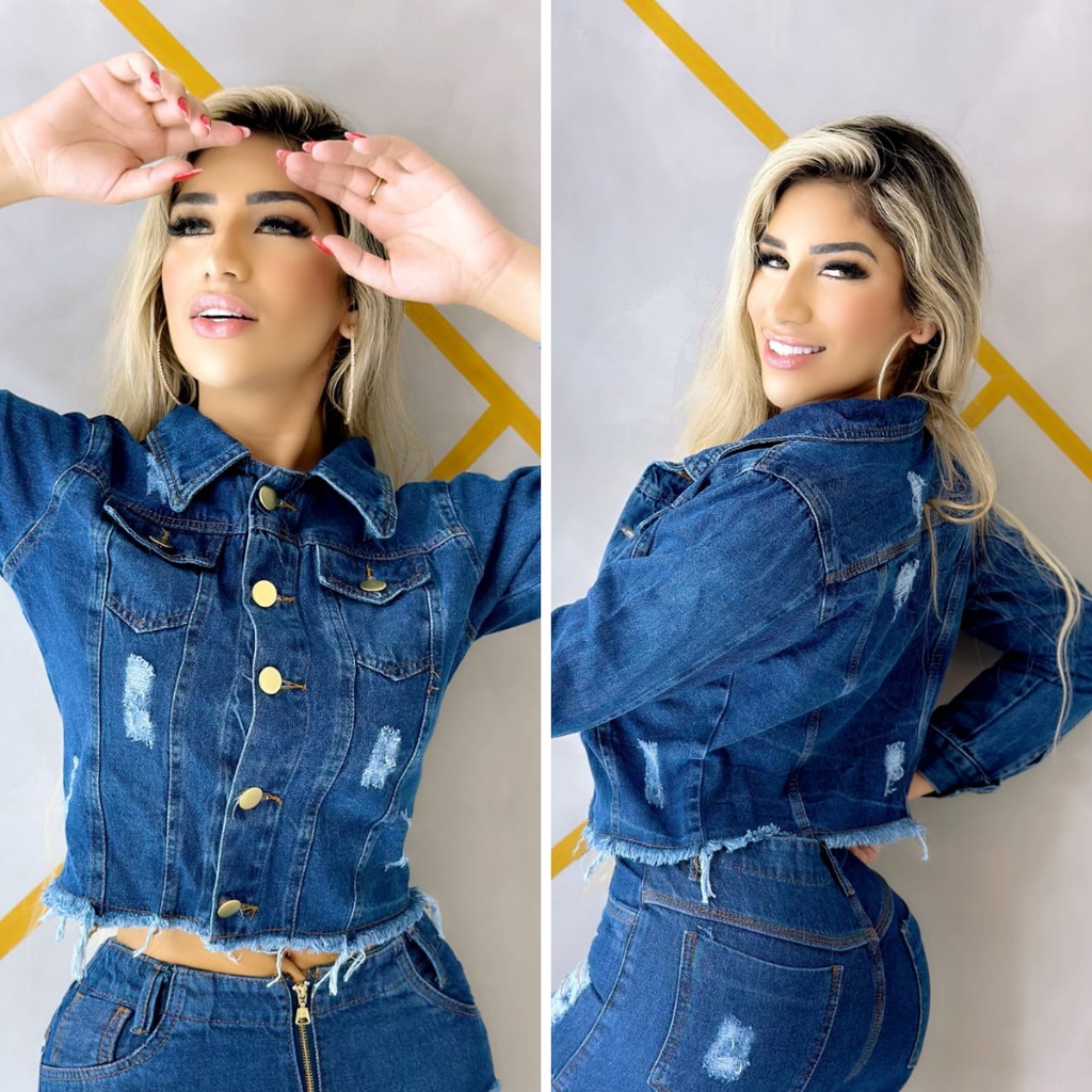 Jaqueta jeans hot sale feminina escura