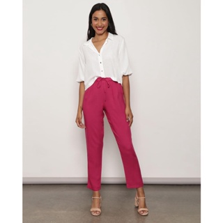 Calça de Tecido Viscose com Tiras Rosa