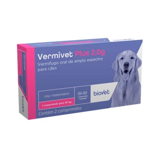 Vermífugo Vermivet Plus 2,0mg para Cães com 2 Comprimidos
