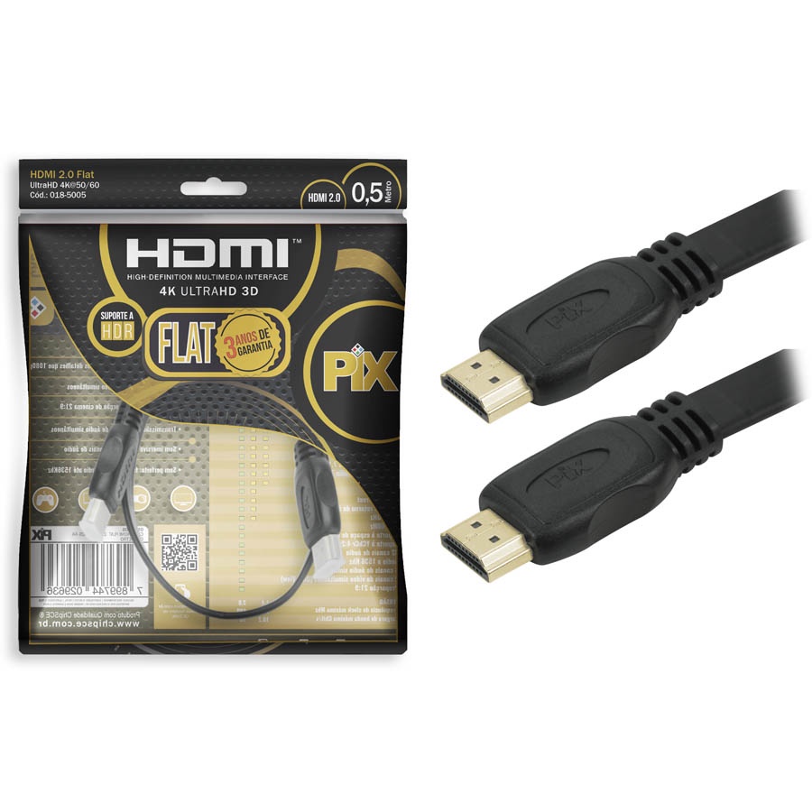 Cabo Hdmi Flat Premium 50 cm - 4k 2160p UHd Original Pix