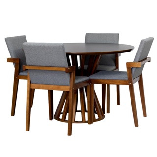 Conjunto Mesa de Jantar Redonda Vértice 105cm Nozes com 4 Cadeiras Leda em  Madeira Maciça Preto