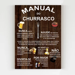 Placa decorativa manual do churrasco quadro divertido