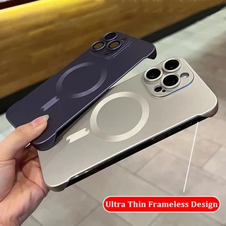 Luxo Fosco Duro PC Ultra Fino Caso Sem Moldura Para iPhone 15 14 13 11 12 16 Pro Max Magsafe Capa Protetora De Lente