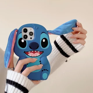 Estojo 3D De silicone Azul Desenho Animado Para iPhone 11 12 13 14 15 12pro 13pro 14pro 15promax 12promax 13promax 14promax 15promax 13