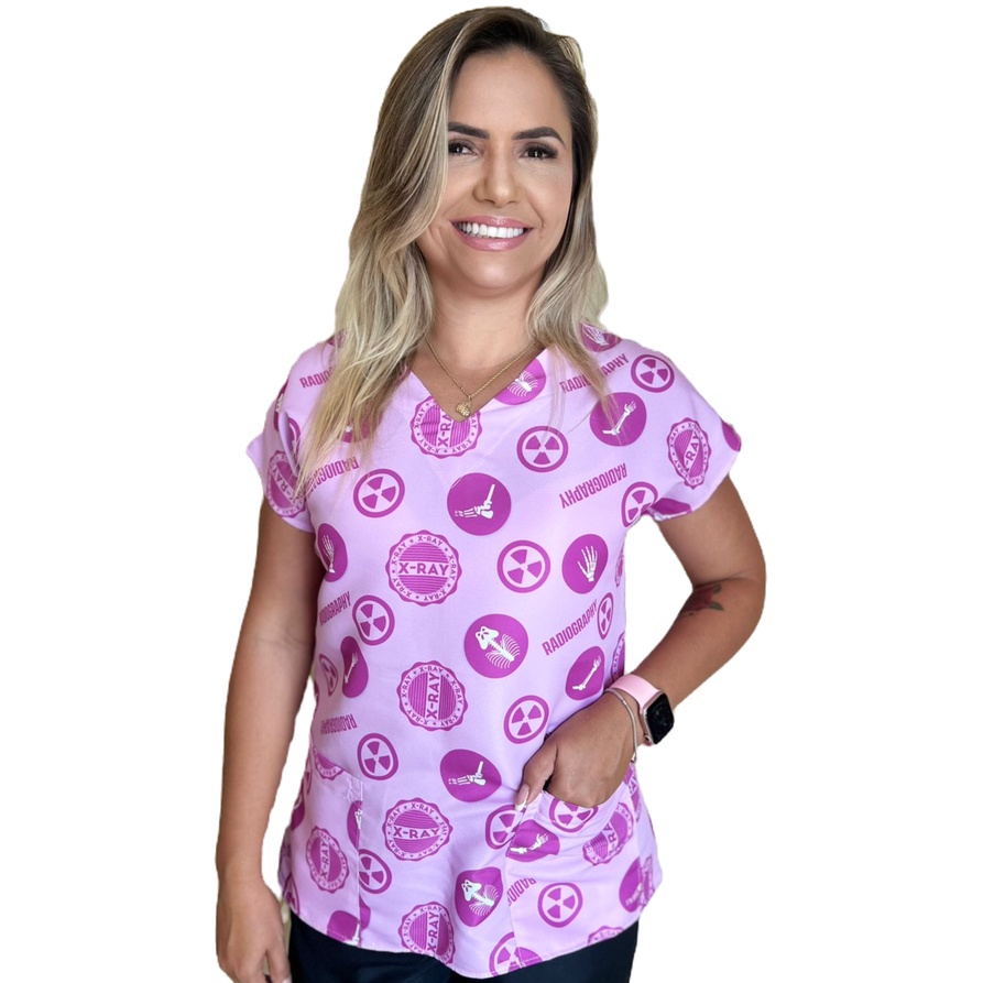Blusa Pijama Cirúrgico Estampado Scrub Hospitalar Radiologia