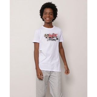 Camiseta Juvenil Manga Curta Botonê Estampa Live Freely Branca