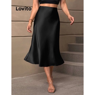 Lovito Saia Elegante Com Babados E Bainha Com Zíper Para Mulheres LNE31164 (Preto)