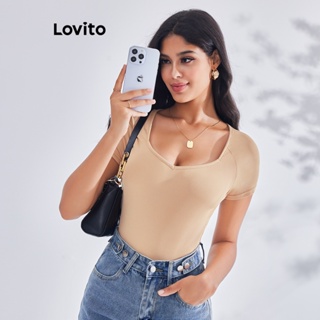 Lovito Top Crop Básico para Mulheres LBE03012 (Cáqui Claro)