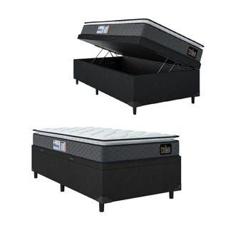 Cama Box Baú Solteiro Colchão Espuma D33 Pillow Top Millenium 88x188x60cm Cinza/Preto Hellen - Supor