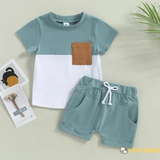 Eph-Conjuntos De Verão Para Meninos, Manga Curta, Tops De Cor Contrastante Com Shorts De Cor Sólida