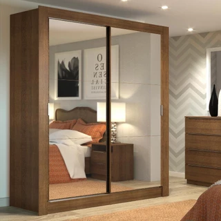 Guarda-Roupa Solteiro Madesa Dallas 2 Portas de Correr de Espelho 2 Gavetas - Rustic em Oferta na Shopee