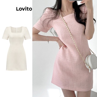 Lovito Vestido Elegante Liso De Boa Textura Para Mulheres L74ED165