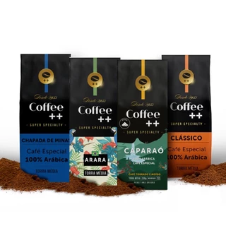 Kit 4 Pacotes Café Especial Torrado e Moído Coffee Mais Clássico, Caparaó, Chapada e Arara