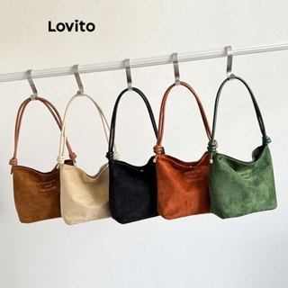 Lovito Bolsa De Ombro De Alta Capacidade Em Camurça Com Letras Fofas Para Mulheres LFA11488